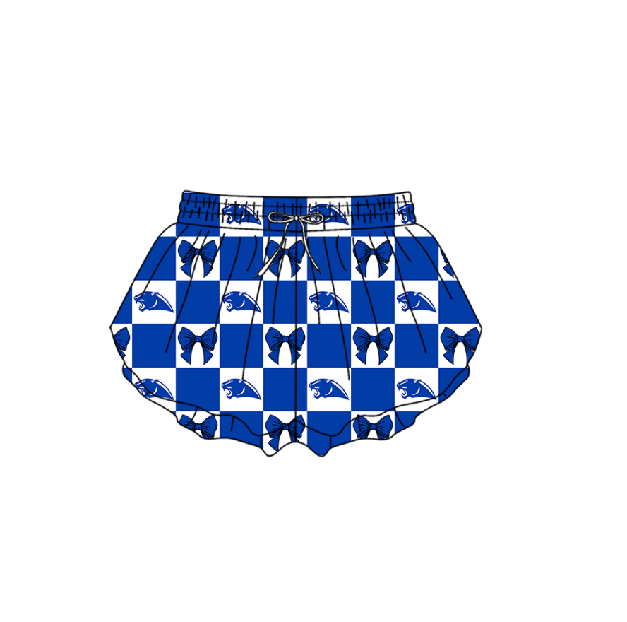 Custom moq 3 or 5 mix size milk silk summer teams baby girl clothes bow blue summer shorts