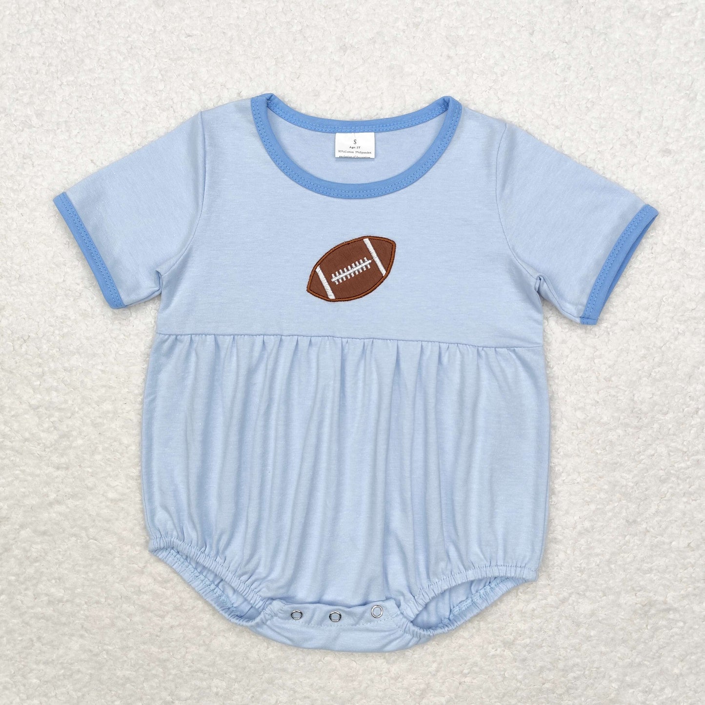 RTS NO MOQ(In Stock)SR1946 Embroidered rugby blue short-sleeved jumpsuit