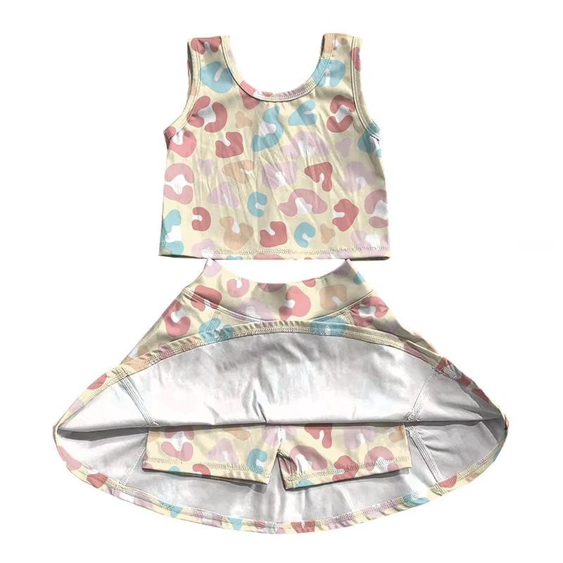 Custom moq 5 each style eta 6-7weeks baby girls summer leopard sleeveless skirts shorts sets -25.7.24