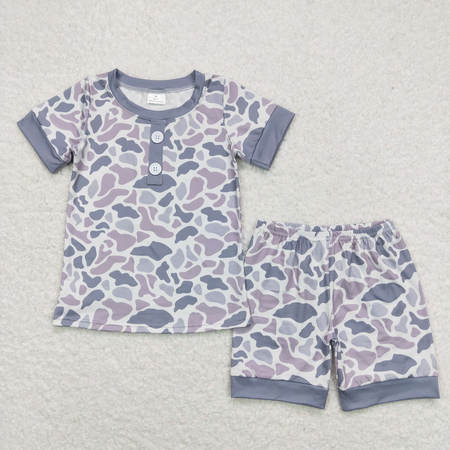 BSSO0605 Camo Gray Short Sleeve Shorts Pajama Set (3/6m-7/8t)