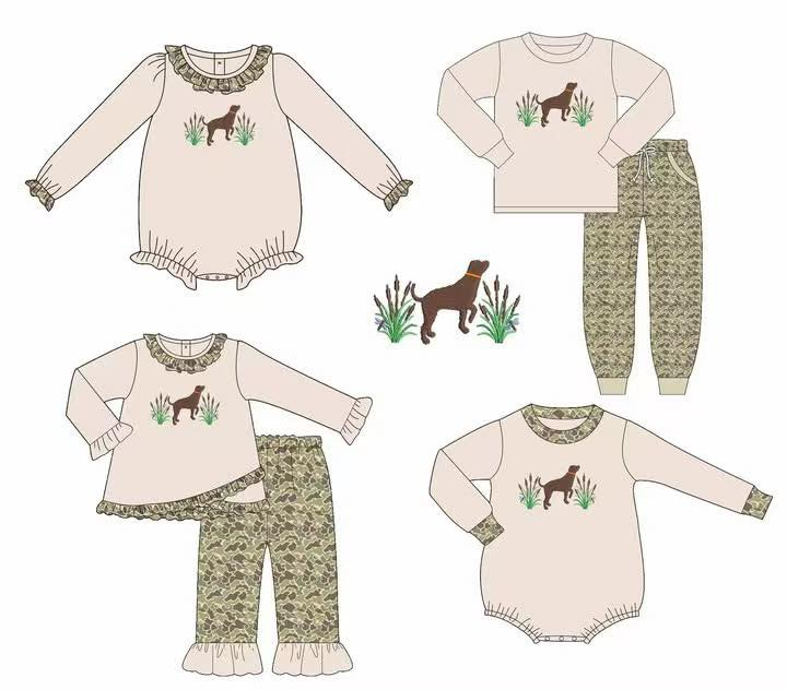 Custom moq 5 each style eta 6-7weeks baby girl clothes puppy long sleeve pants set 2 and rompers 2-25.8.4