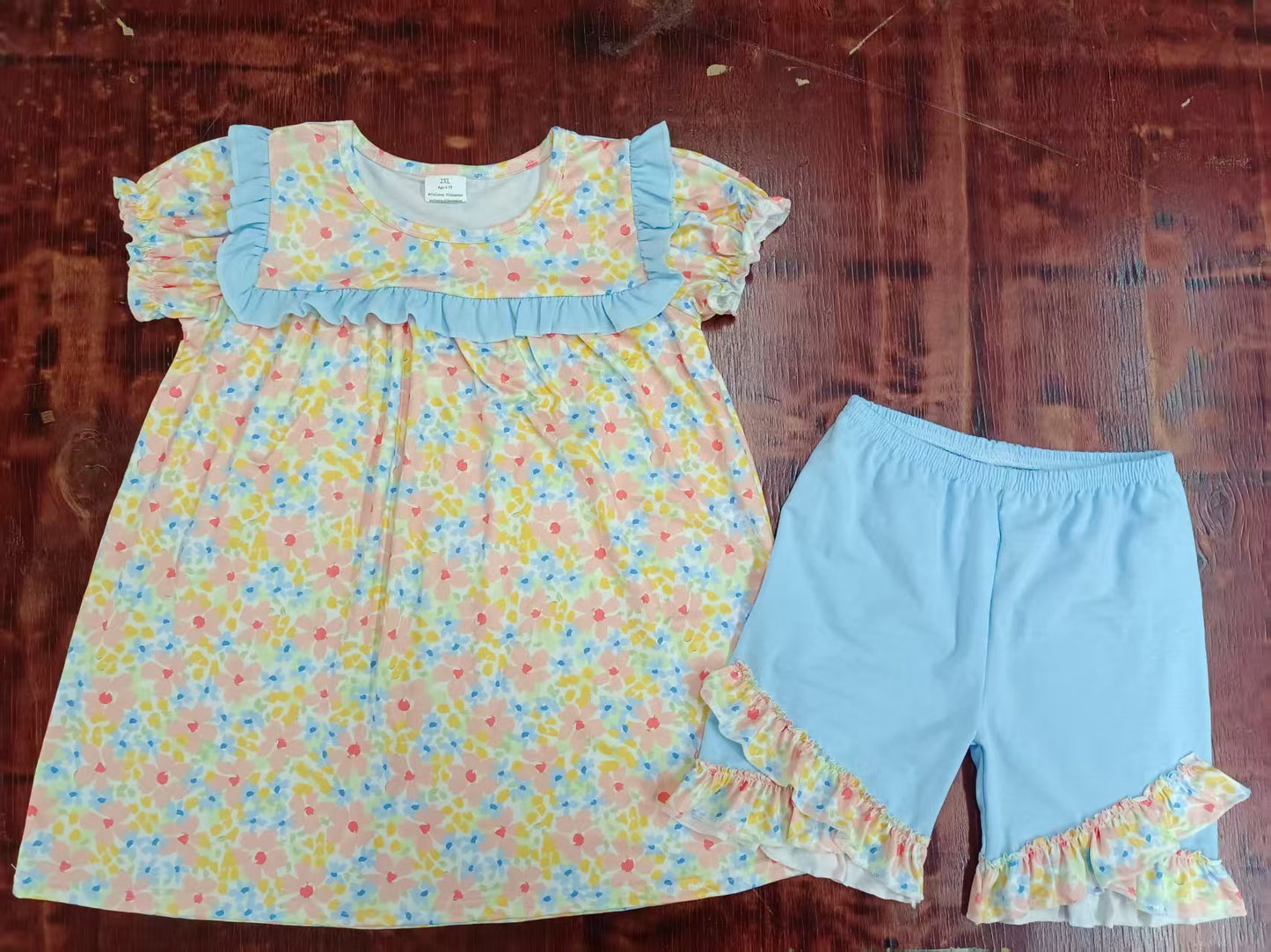 Custom moq 3 eta 6-7weeks baby girls clothes floral short sleeve shorts sets