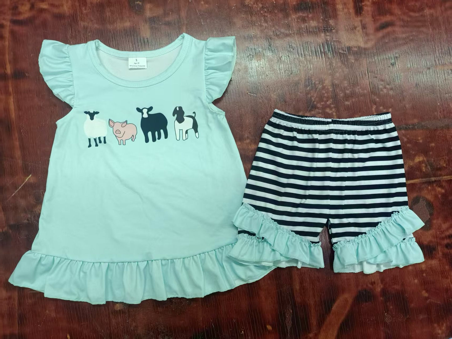 Custom moq 3 eta 6-7weeks baby girls clothes animal flying sleeve shorts sets-25.4.30