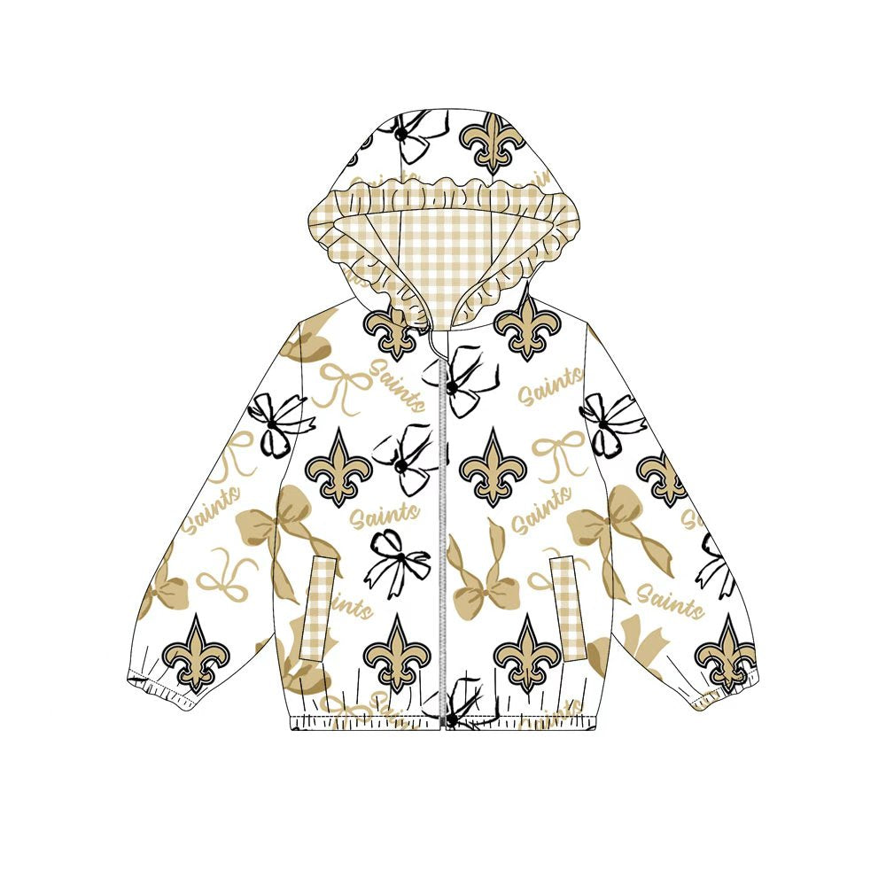 Custom moq 8 mix size milk silk summer team baby girls clothes bow khaki hooded long sleeve top-25.9.27