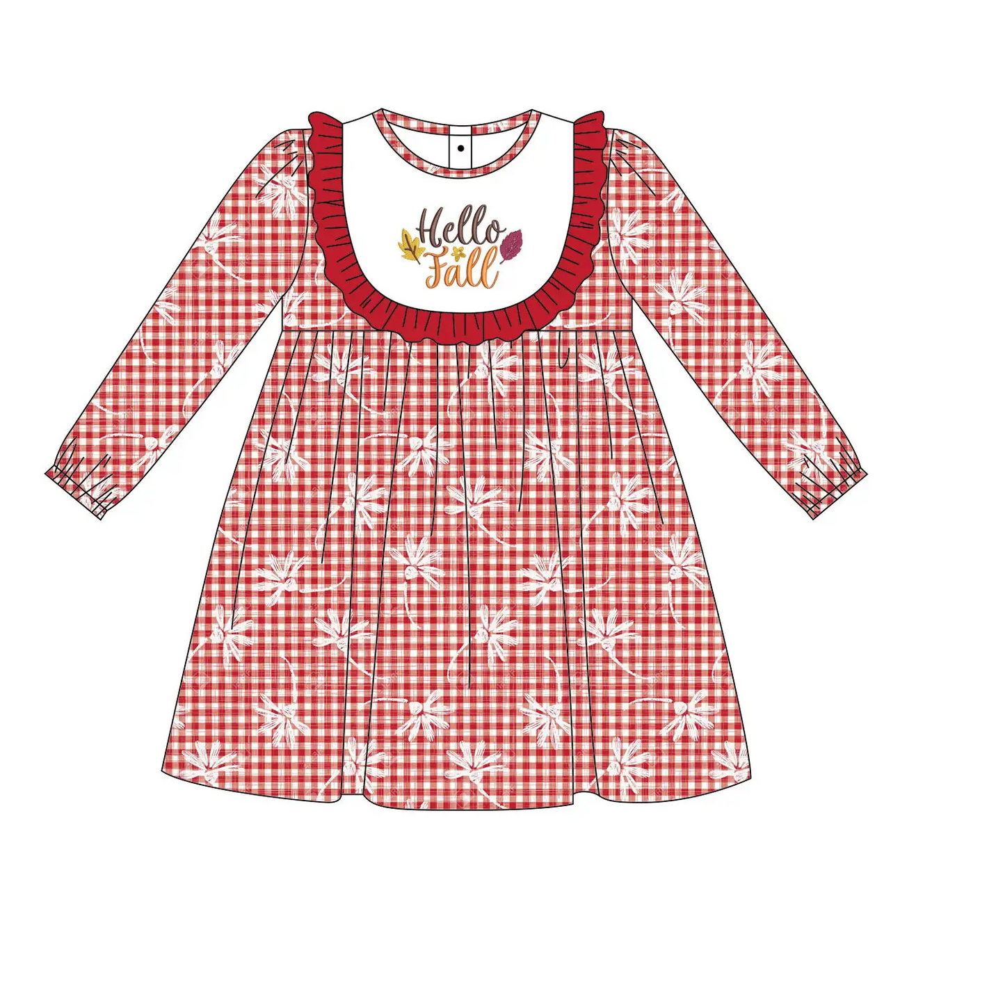 Custom moq 3 MIX SIZE eta 7/8week moq 5 eta /4/5week White dandelion pattern red plaid long-sleeved mixed suit
