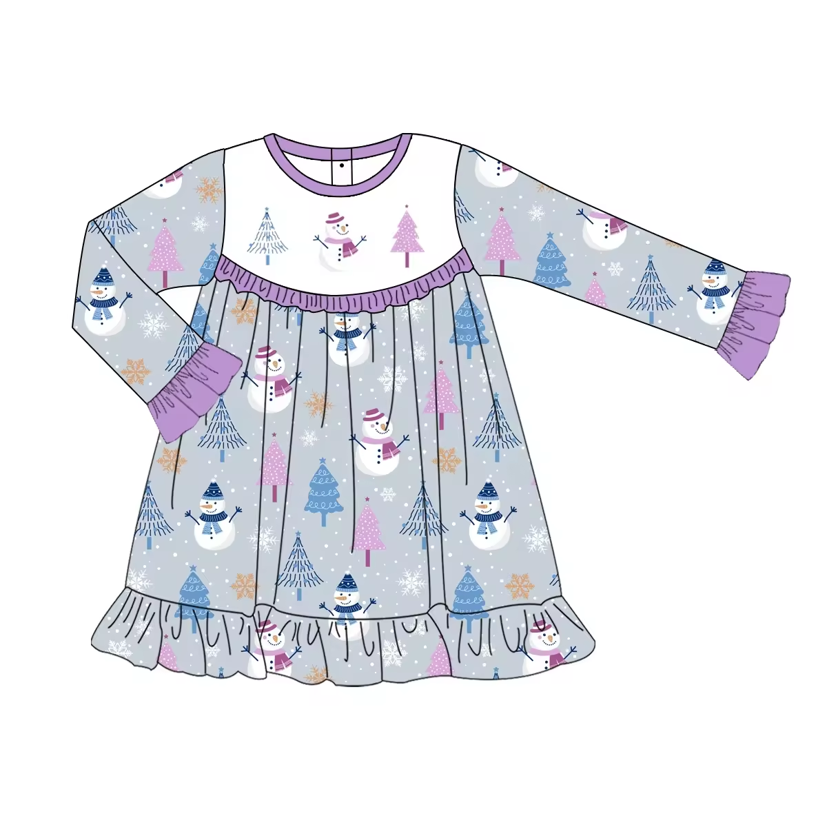 Custom moq 3 mix size eta 6-8 weeks Purple & Blue Winter Snowman Pine Tree Boys & Girls Mixed Set
