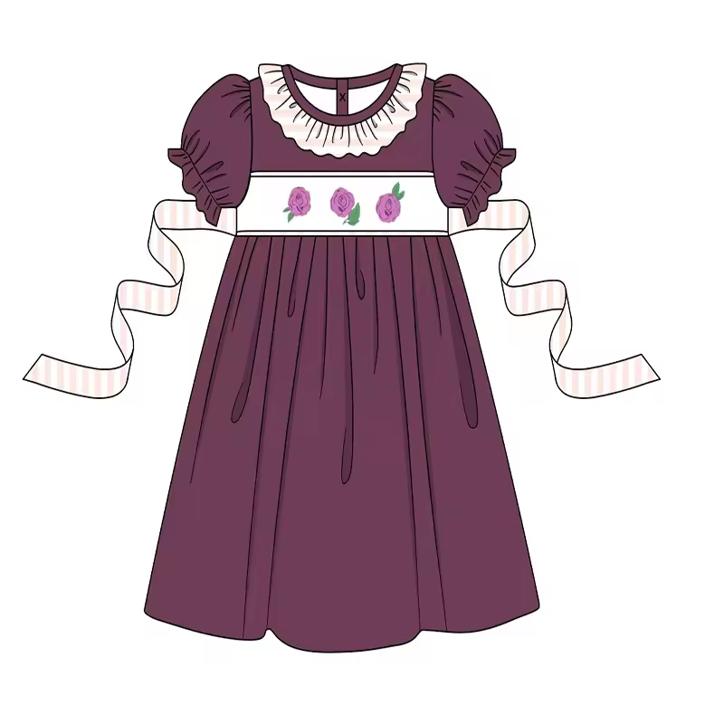 Custom moq 3 eta 6-8weeks Purple Bubble Short Sleeve Belted Maxi Dress