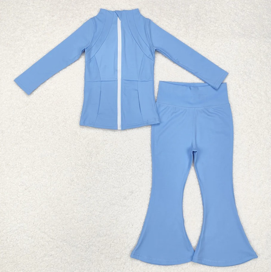 RTS NO MOQ Solid Color Zipper Top-Bell Pants Yoga Wear Sports Suit