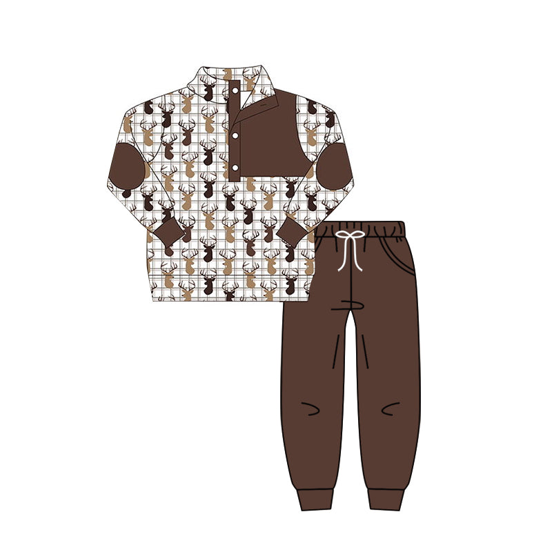 custom moq 5 eta 5-6weeksLong Sleeve Long Pants Elk Jacket Long Pants Brown Suit