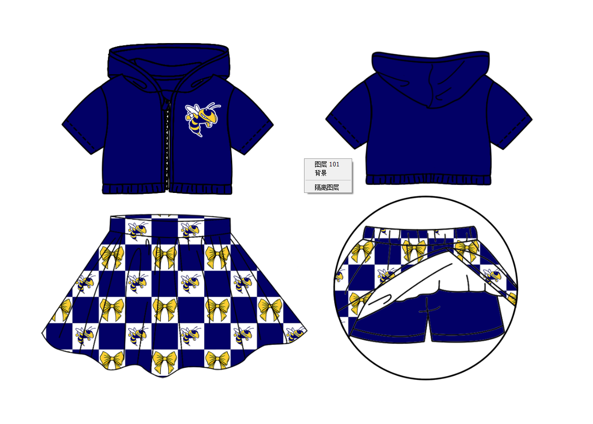 Custom moq 3 or 5 mix size milk silk summer teams baby girl clothes bow blue zipper hooded short sleeve shorts skirts sets