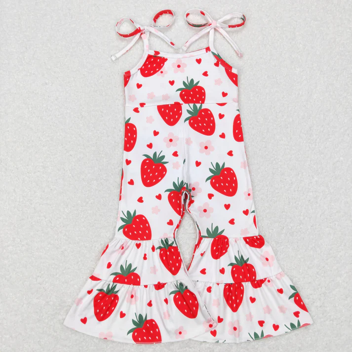 RTS NO MOQ Sibling Baby girl clothes strawberry Long Sleeve Pants Sets and jumpsuit