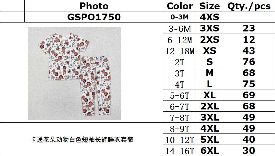 RTS NO MOQ ETA 5/7days Arrived GSPO1750 Cute Clothes flower animal white short-sleeved long pants pajamas set