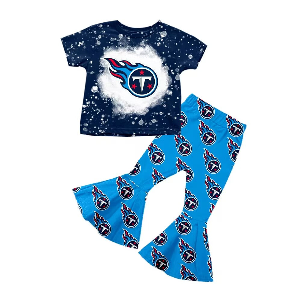 custom moq 3 eta 6-7weeks baby girls clothes team blue Short sleeve + pants suit
