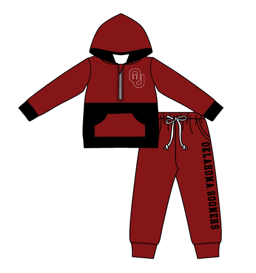 Custom moq 5 mix size eta 6-8weeks milk silk summer teams dark red baby boy clothes hooded long sleeve pants sets-25.10.23