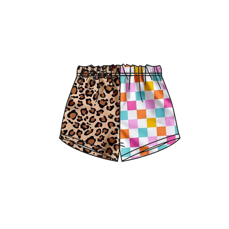 Custom moq 5 mix size milk silk Baby Girl's Western Turquoise Flower Leopard Print Elastic Waist Shorts