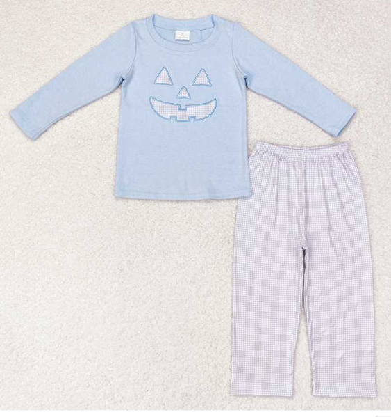 RTS NO MOQ Embroidered Pumpkin Halloween Boys Suit