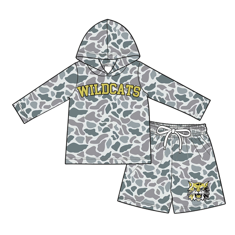 custom moq 5 mix size LYWD0301 Kids Camo Long Sleeve Hooded Top Matching Camo Shorts Clothes Set