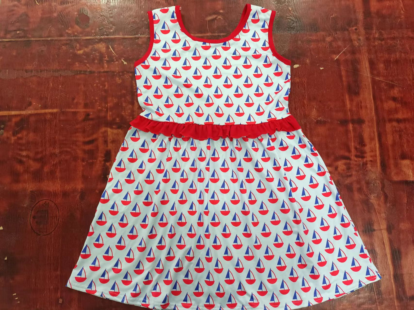custom moq 5 eta 4-6weeks summer baby girls clothes boat red sleeveless skirt dress