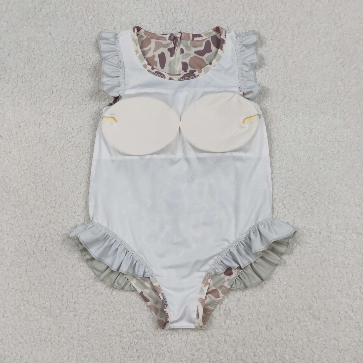 RTS NO MOQ(In Stock) S0595 Camouflage Light Green Lace Beige One-Piece Swimsuit