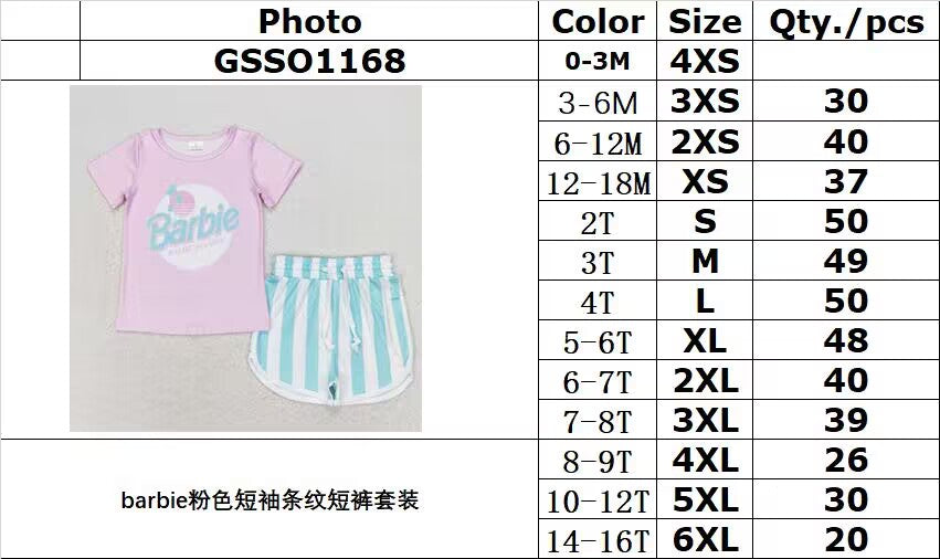Cute Clothes GSSO1168 pink short-sleeved striped shorts set