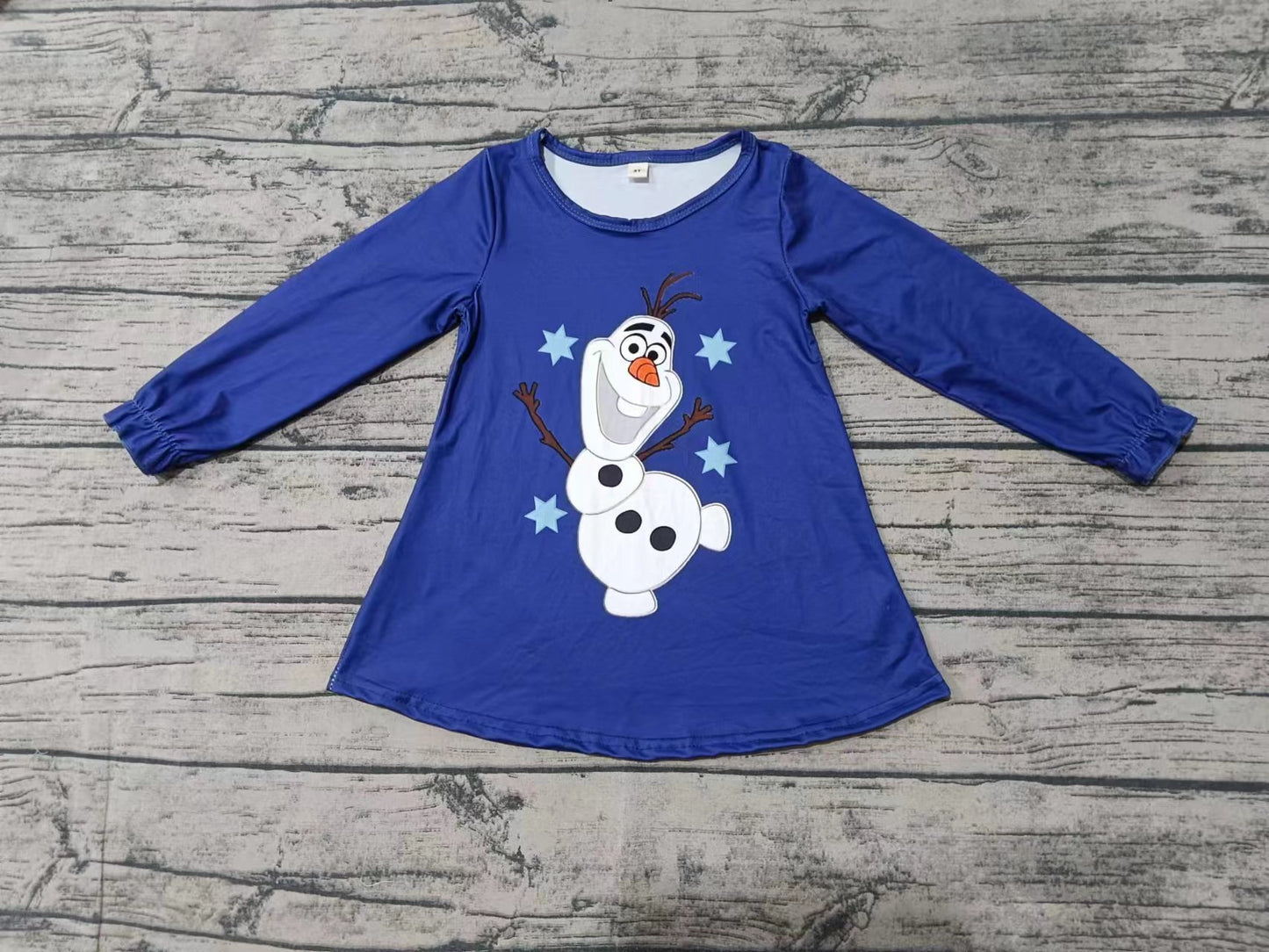 Custom moq 3 eta 6-7weeks Embroidered Snowman Blue Loose-fitting Long Sleeve Top with Elastic Cuffs