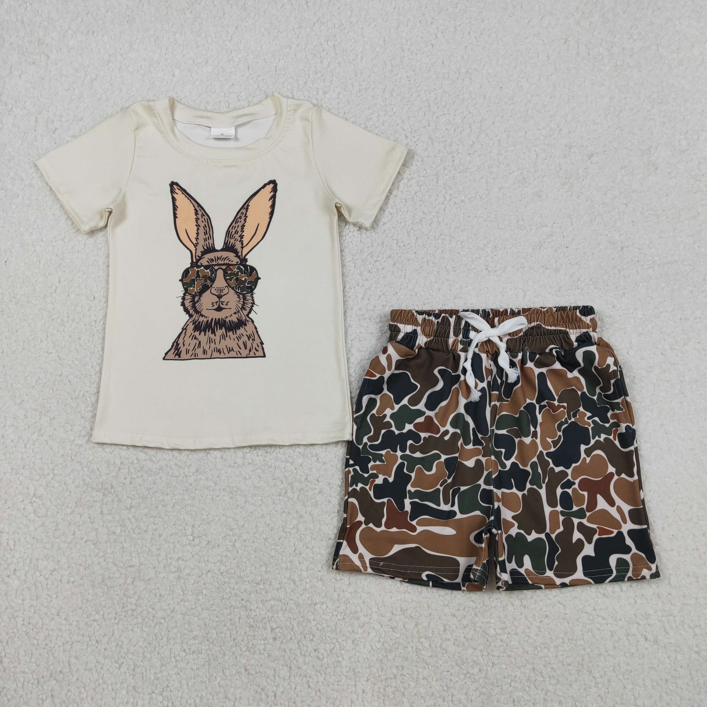 RTS NO MOQ(In Stock) Sunglasses Bunny Beige Short-Sleeve Top shorts set-BSSO1582