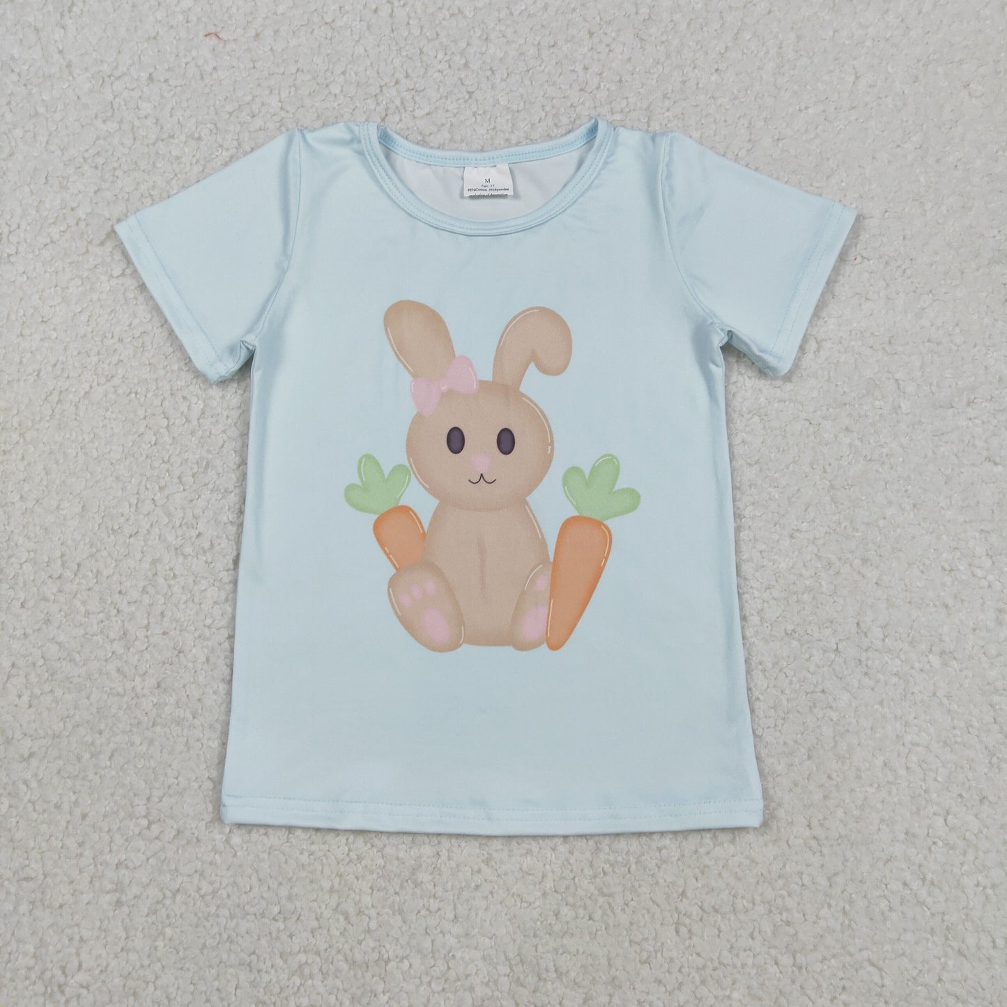 RTS NO MOQ(In Stock) Rabbit Carrot Blue-Green Short-Sleeve Shirt
