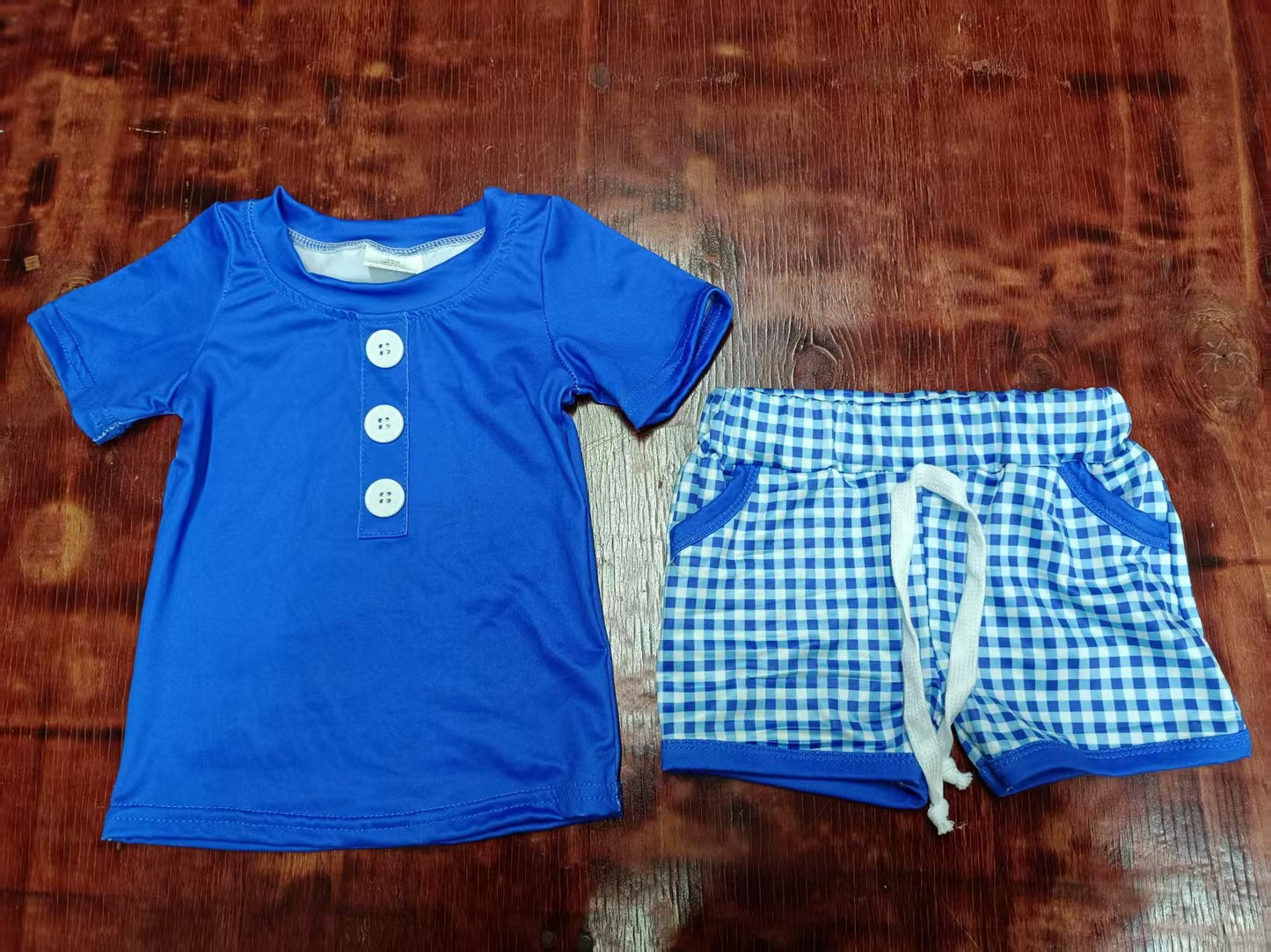 Custom moq 3 eta 6-7weeks baby boys clothes blue Short Sleeve shorts sets