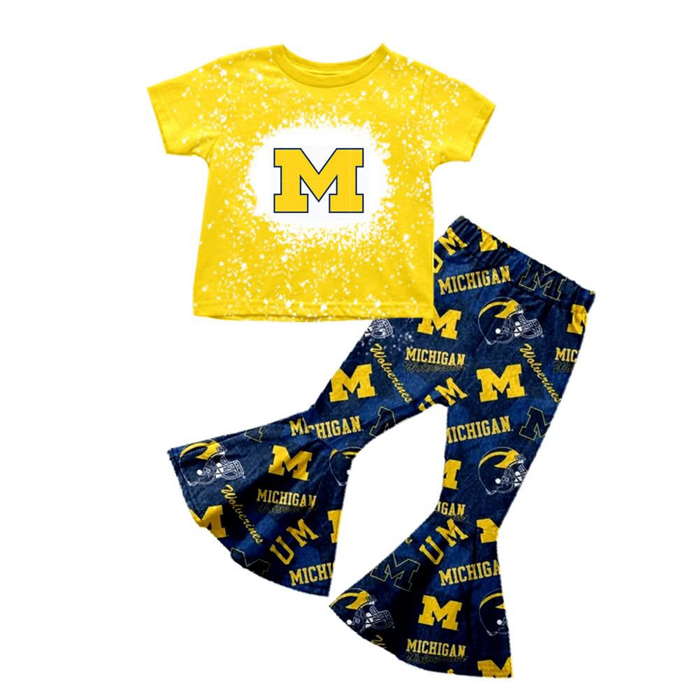 Custom moq 5 mix size milk silk eta 6-8weeks summer team yellow baby girls clothes team short sleeve pants sets-25.7.15