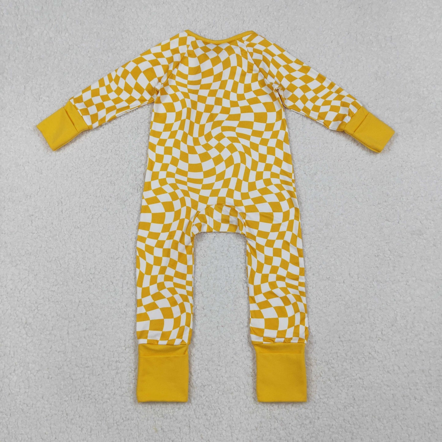 RTS NO MOQ(In Stock) LR1089 Yellow plaid zip-up long sleeve romper