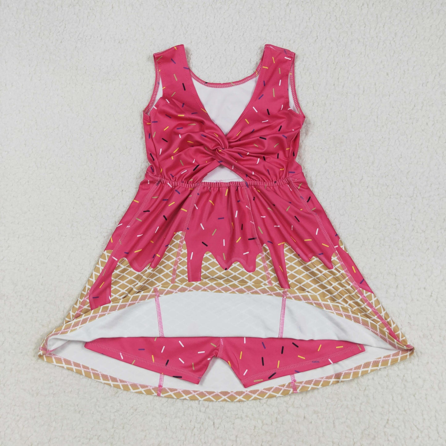 RTS NO MOQ(In Stock) GSD2427 Waffle Ice Cream Brown Red Yoga Sleeveless Dress