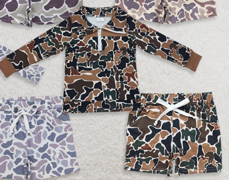 RTS NO MOQ Sibling baby boy clothes camouflage hooded long sleeved sets