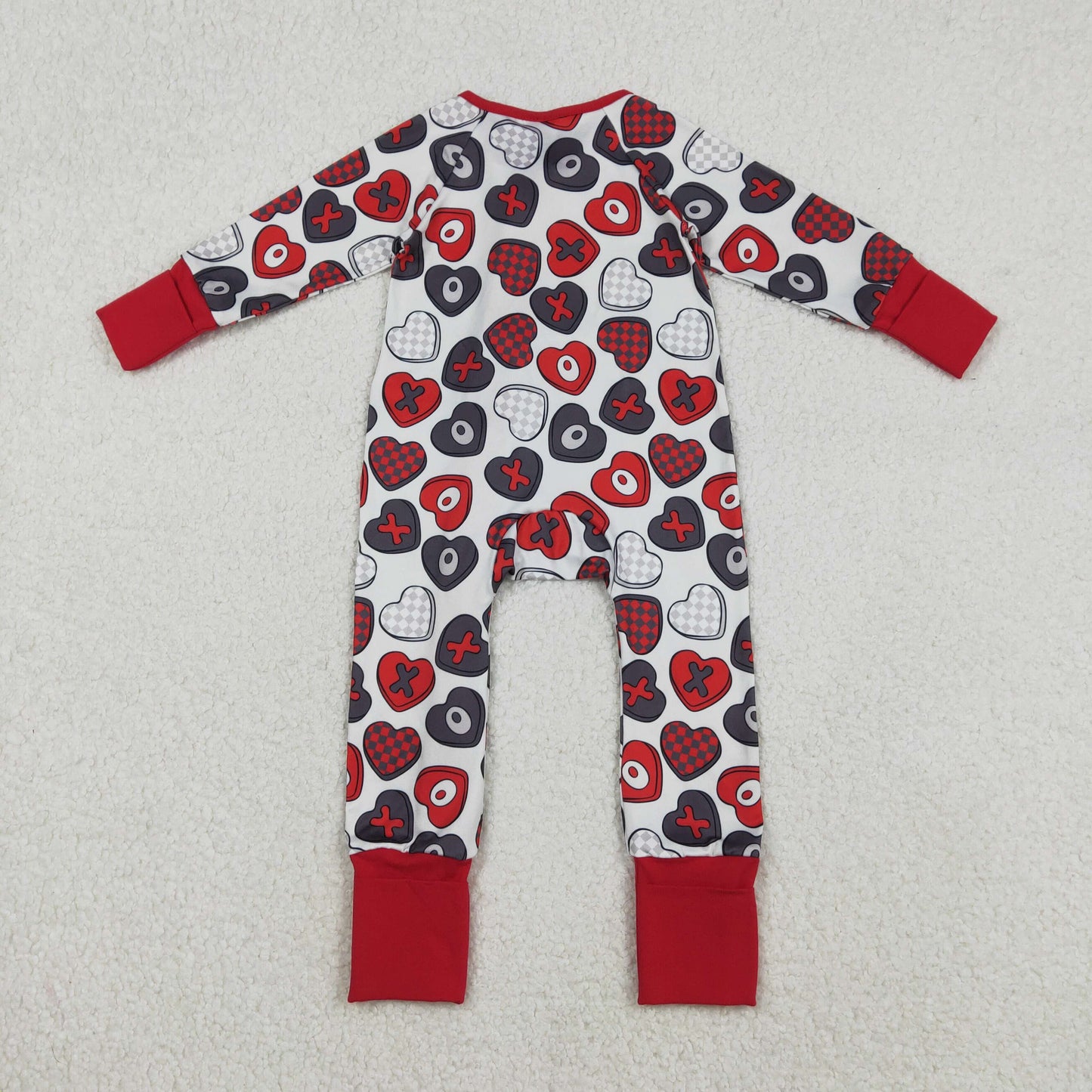 RTS NO MOQ(In Stock ) xo heart-patterned red zip-up long-sleeved jumpsuit