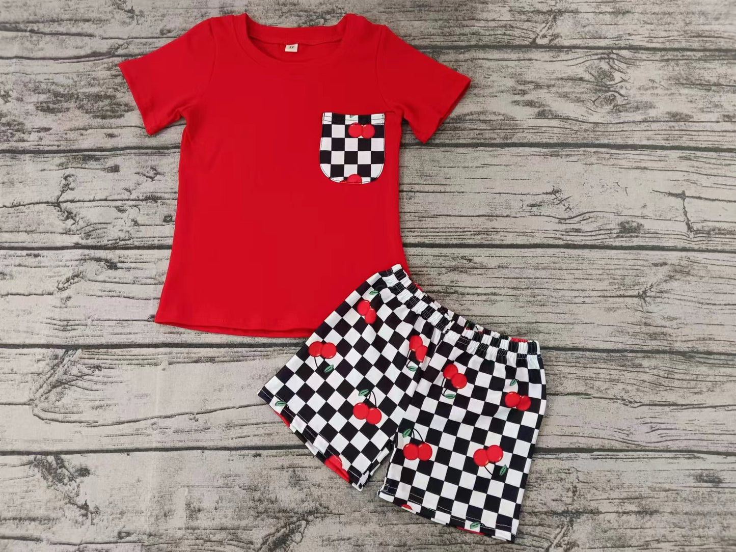 Cherry Boy Red Cotton Top Pocket Shorts Boys Suit
