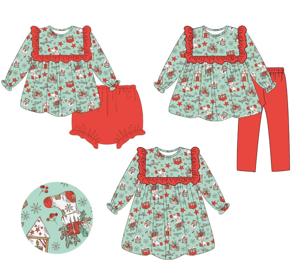 Custom moq 5 each style eta 6-7weeks baby girl clothes Christmas long sleeve pants sets and romper and dress -25.8.25