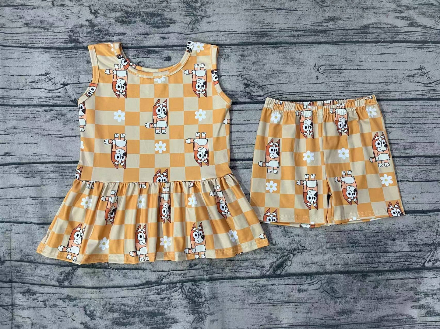 no moq Flower orange short-sleeved shorts suit blue