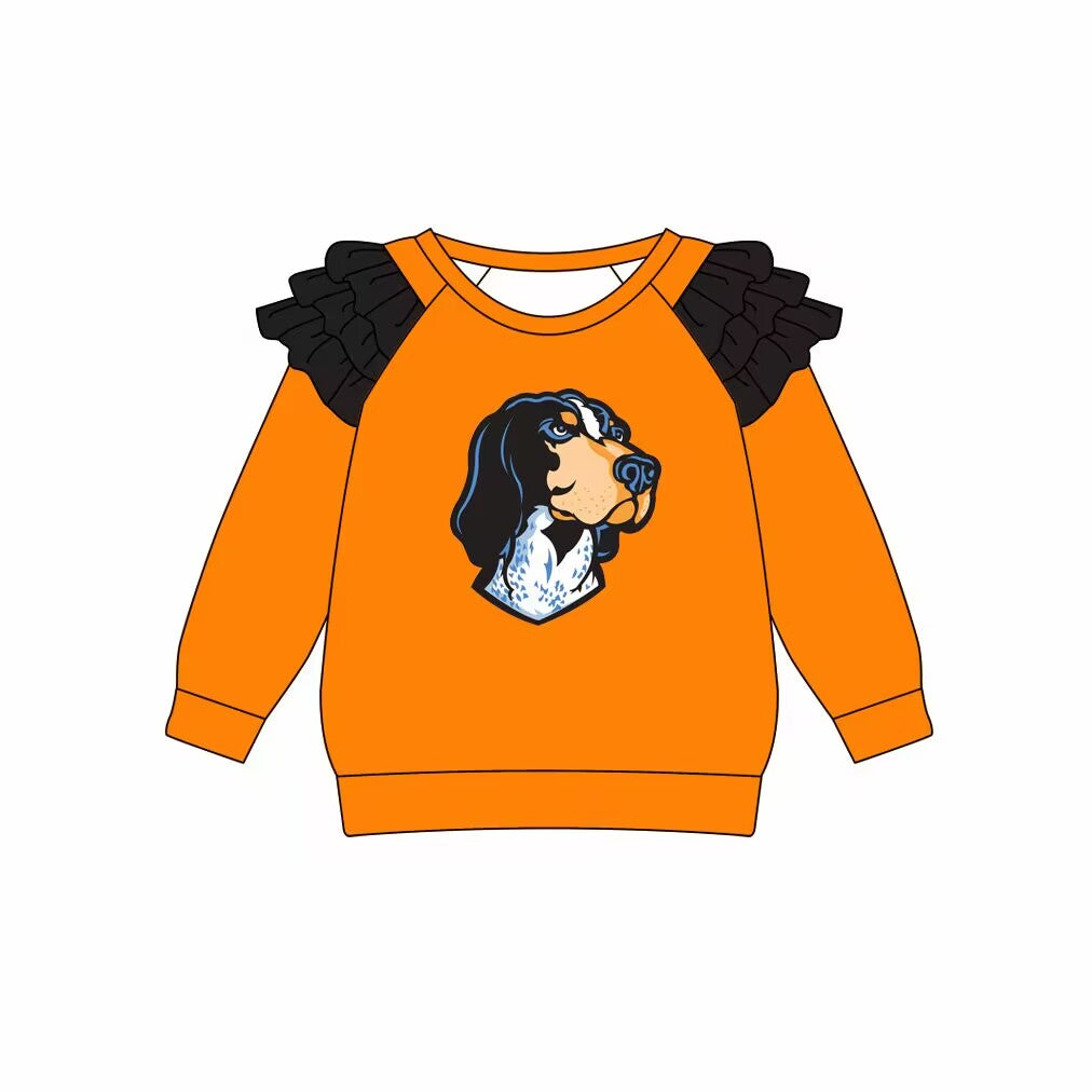 Custom moq 5 eat about 4-6 weeks Black wave edge shoulder decoration orange long sleeve sweatshirt