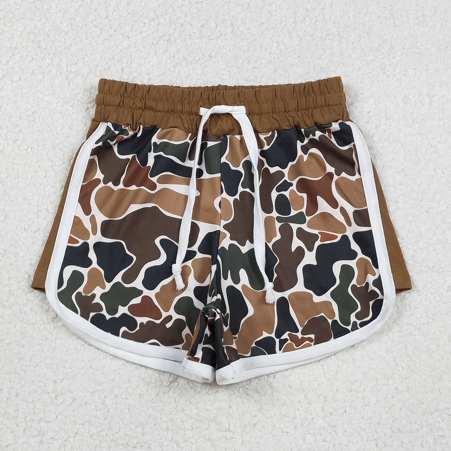 RTS NO MOQ(In Stock) Brownish-green camouflage beige lace-up shorts