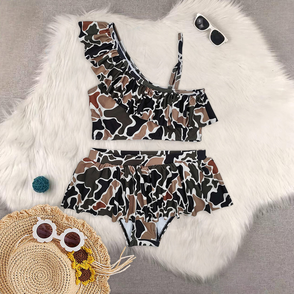 RTS NO MOQ baby girl clothes camouflage Short Skirt Set & Swimsuit