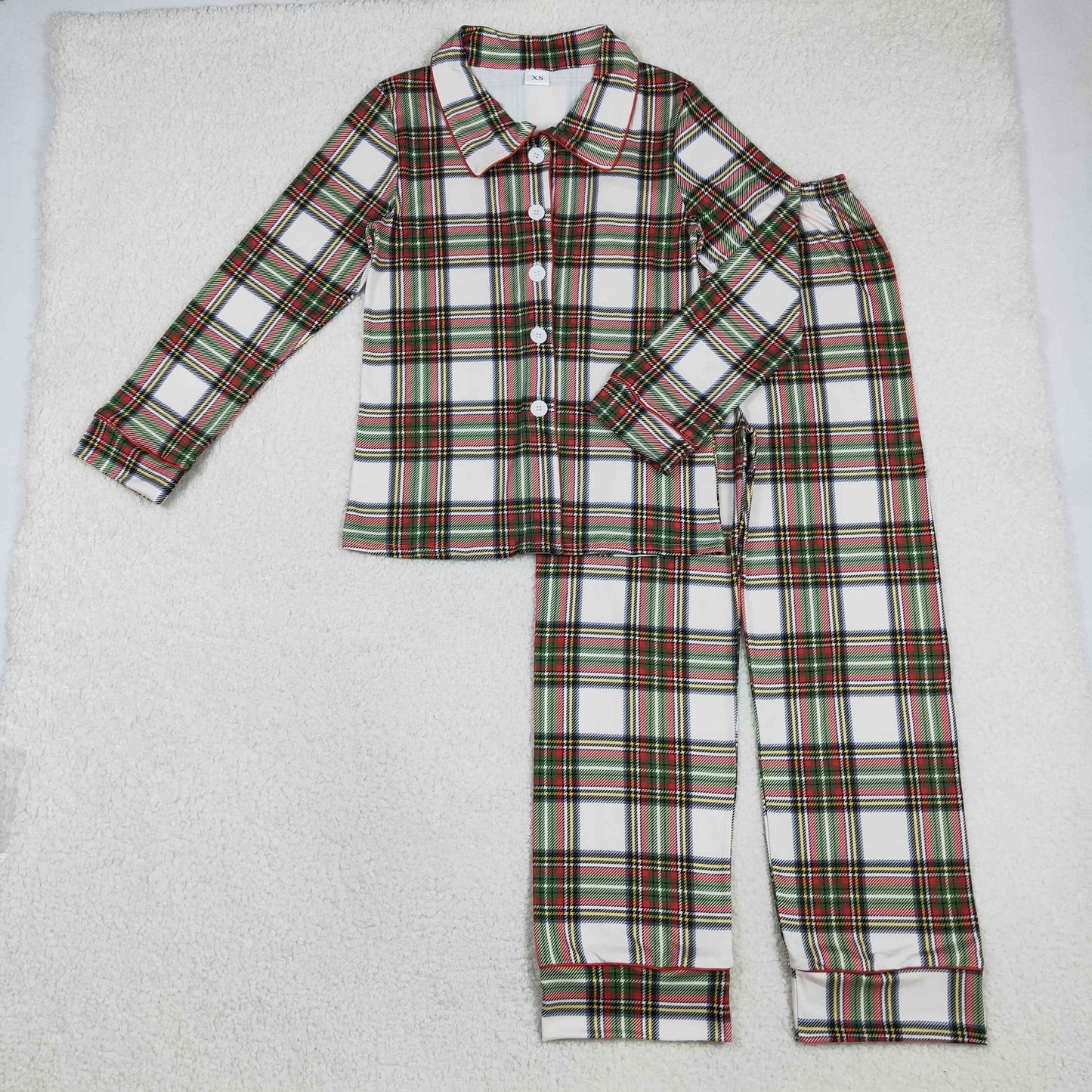 RTS NO MOQ(In Stock) BLP1277 Adult Men's Christmas Red and Green Checkered Button-Up Long-Sleeved Pajama Set