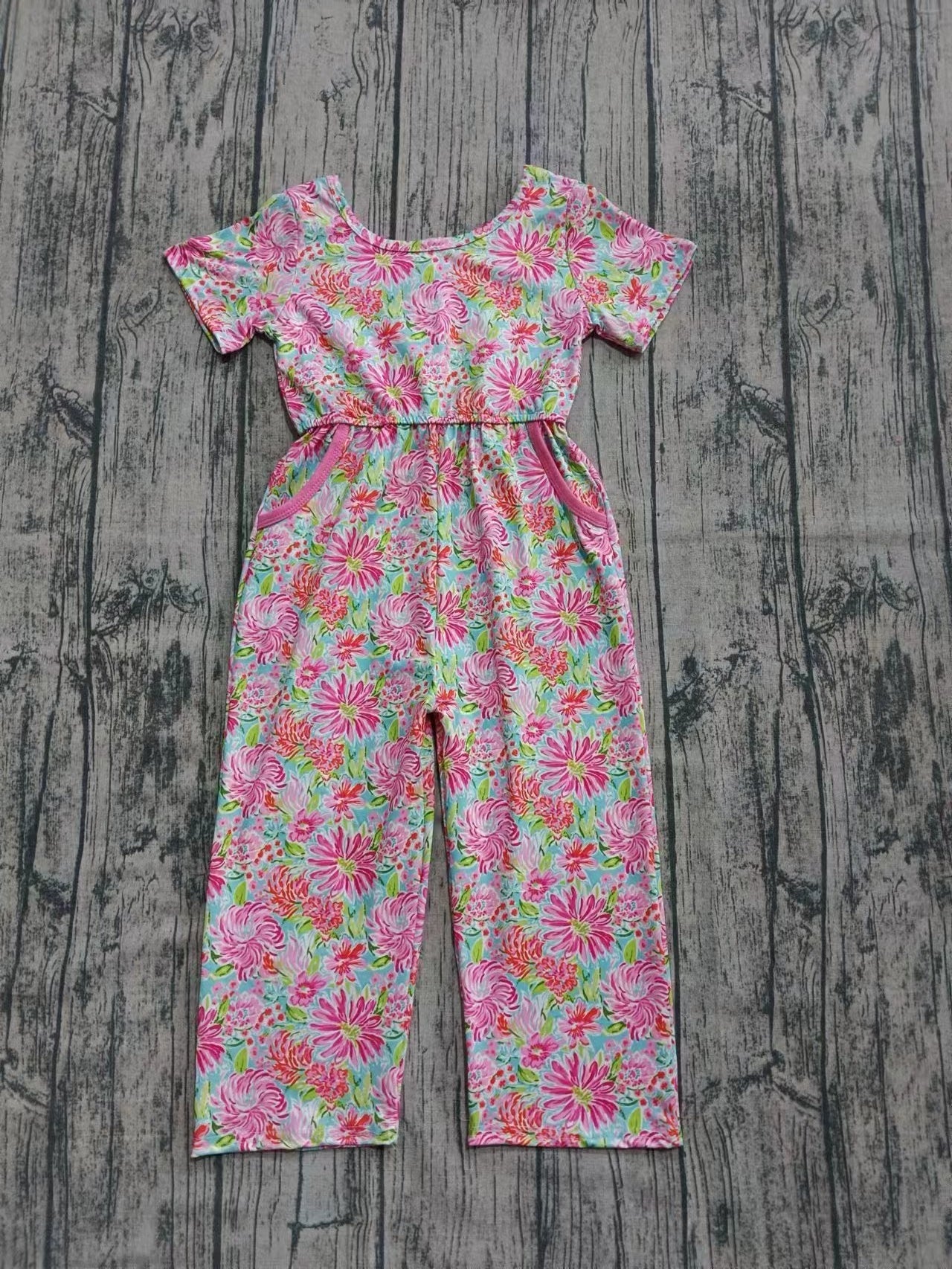 Custom moq 3 eta 6-7weeks baby girls clothes floral pattern short sleeve jumpsuit-25.7.21