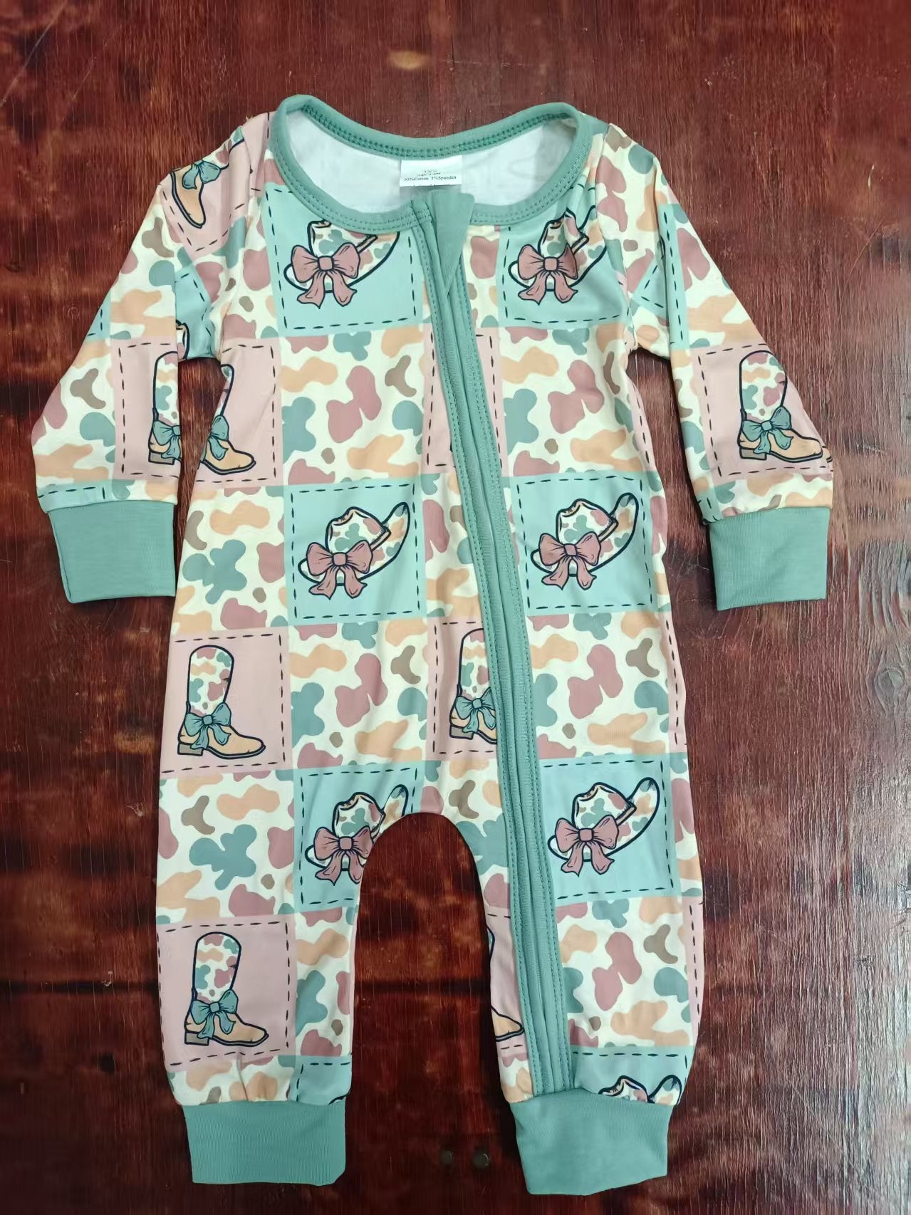 Custom moq 3 eta 6-7weeks baby boy clothes camouflage bow long sleeve romper