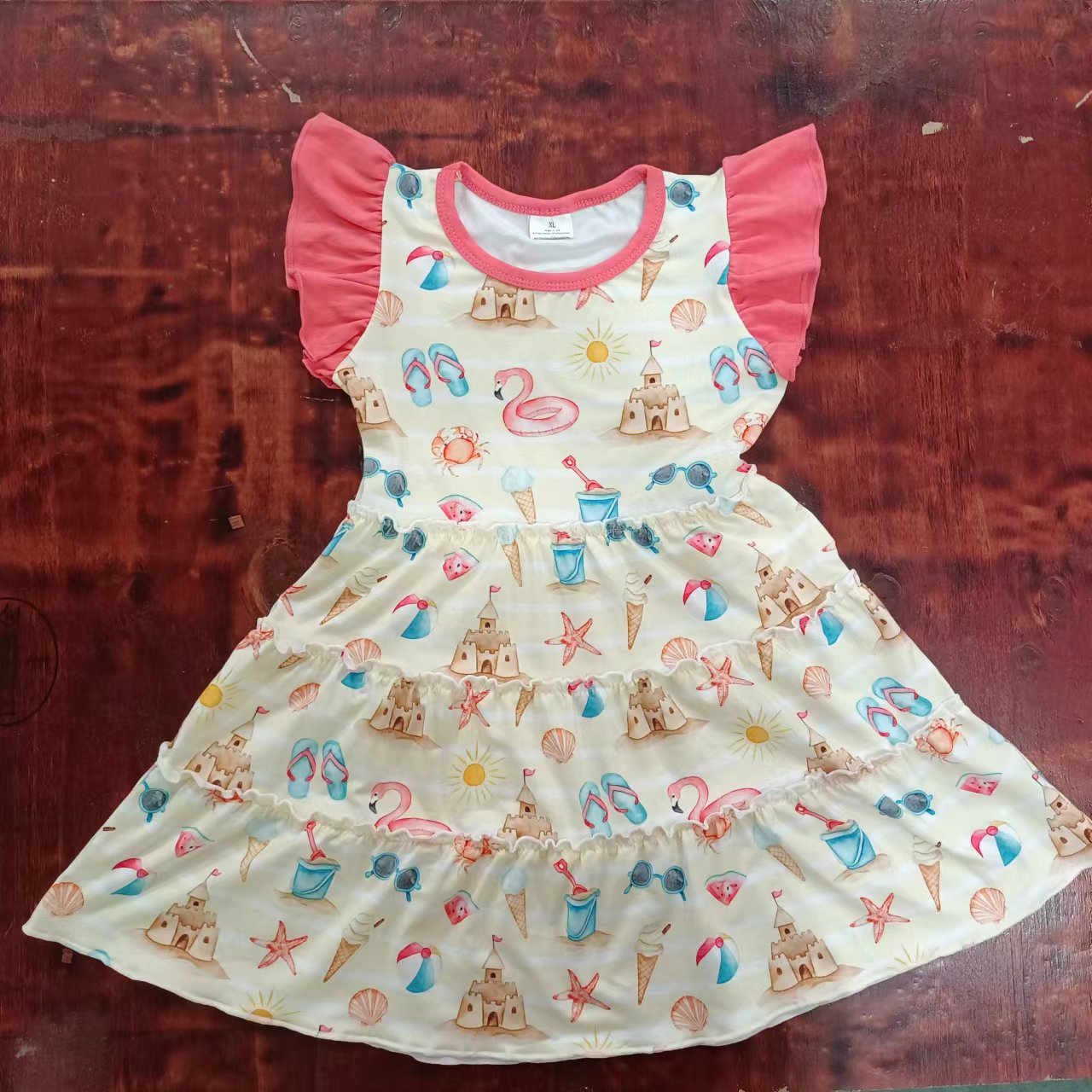 custom moq 5 eta 4-6weeks summer girls castle pink flying sleeve skirt dress