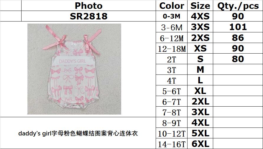 RTS NO MOQ SR2818 Daddy's girl letter pink bow pattern vest jumpsuit