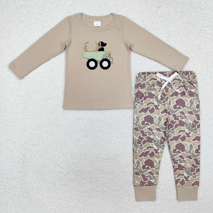 RTS NO MOQ Baby Boys Embroidered Deer Camouflage Long Sleeve Trousers Set & Romper