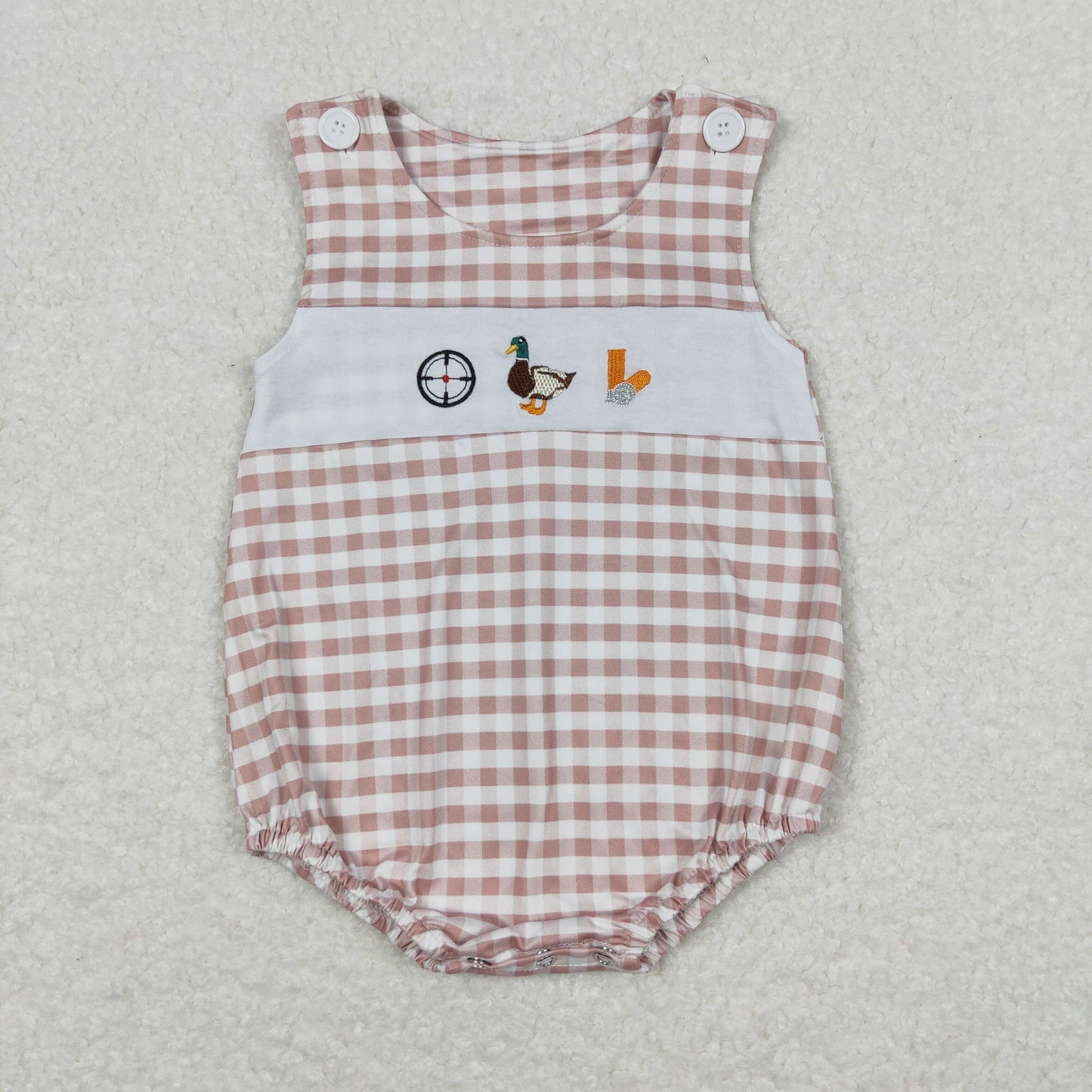 RTS NO MOQ(In Stock) Embroidered Duck Brown Short Sleeve Plaid Tank Bodysuit