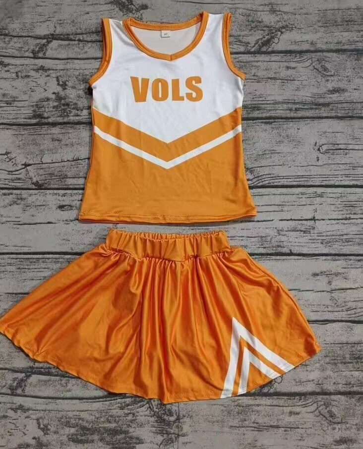 Custom moq 3 eat about 6-8 weeks Orange Letter Sleeveless Top-Short Skirt Set