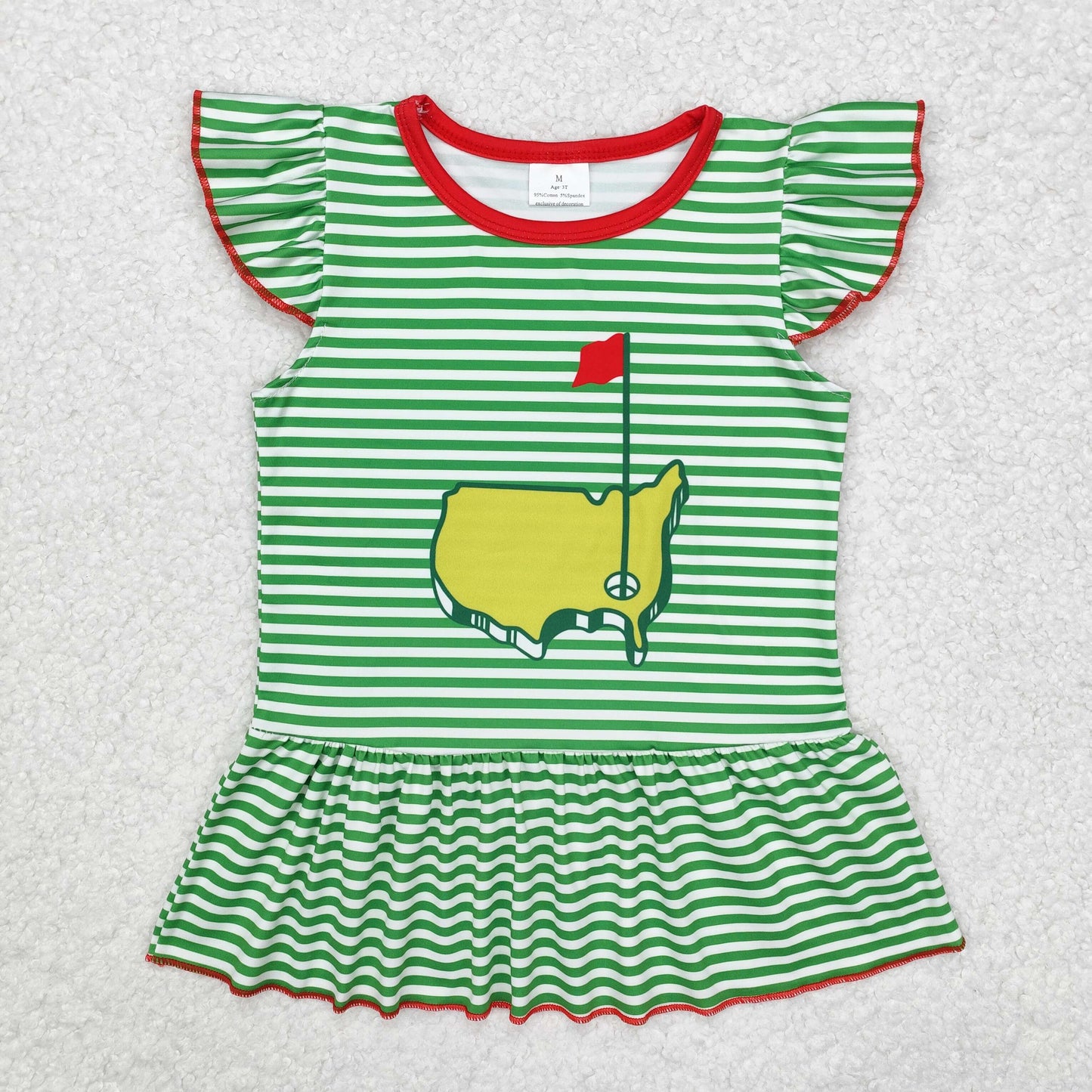 RTS NO MOQ(In Stock) Red Flag Map Golf Course Green Striped Fly Sleeve Top