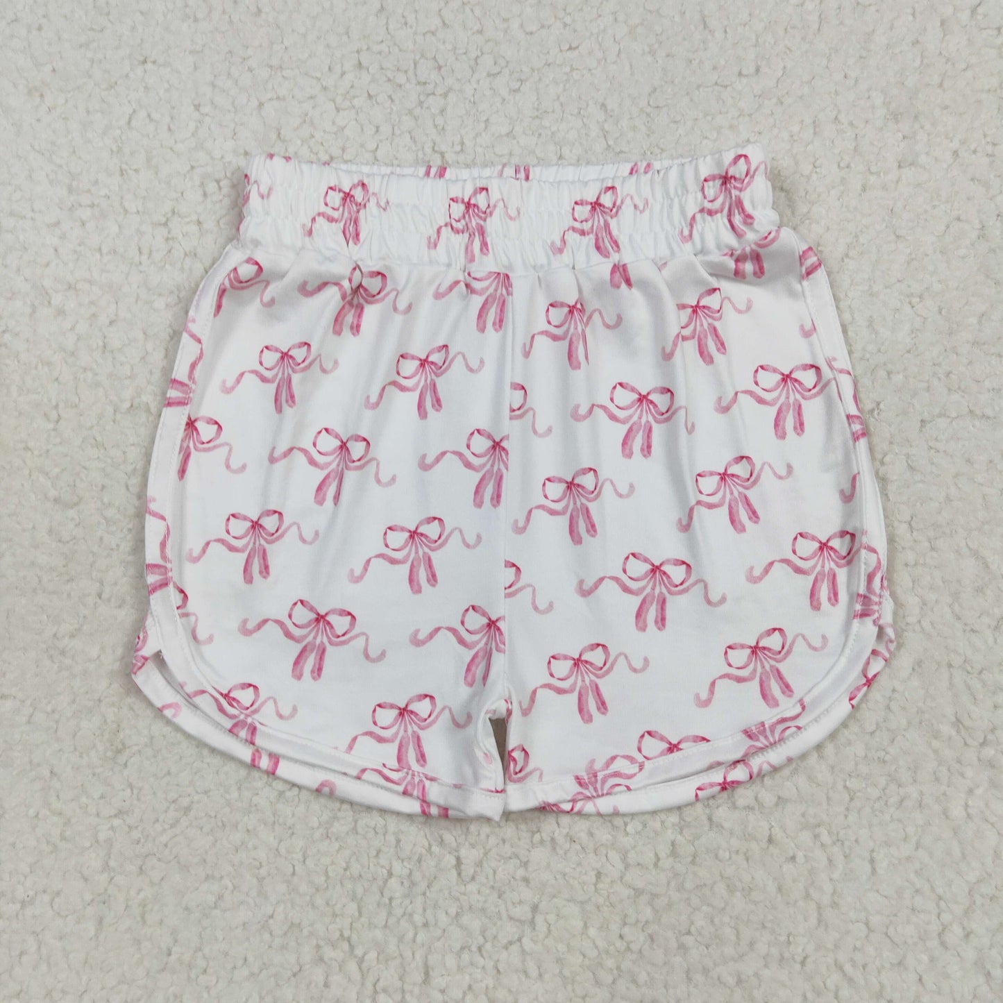 RTS NO MOQ SS0608 Pink bow pattern white shorts