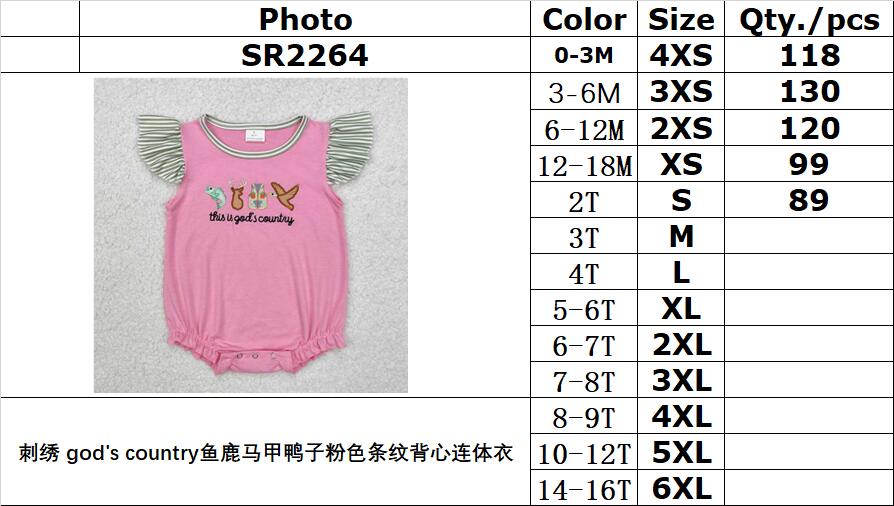 RTS NO MOQ ETA 5/7days arrived SR2264 Embroidered god's country fish and deer vest duck pink striped vest jumpsuit